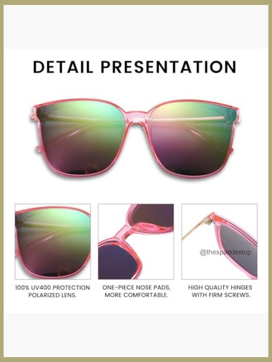 Oversized Polarized Sunglasses, Retro Square Mirrored Shades, Lightweight UV400